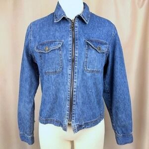 Vintage CLIO Womens Denim Jacket (M) Jean Blue Zip Boho‎ Western 80s Utility
